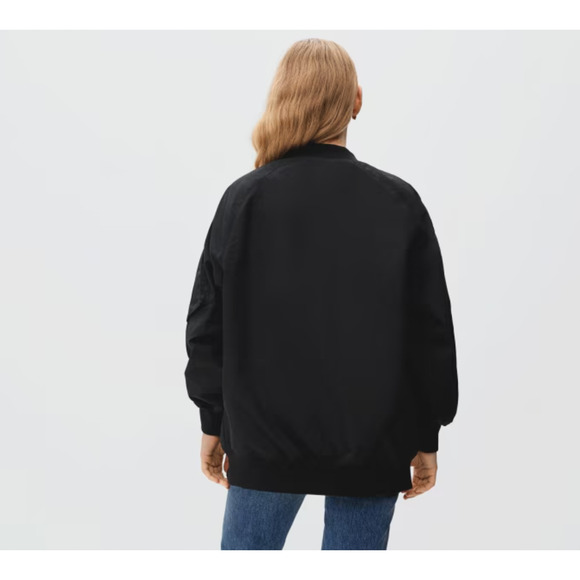 Everlane Womens Cotton Bomber Jacket XXS Black Oversized Zip Front NWT - Picture 3 of 9